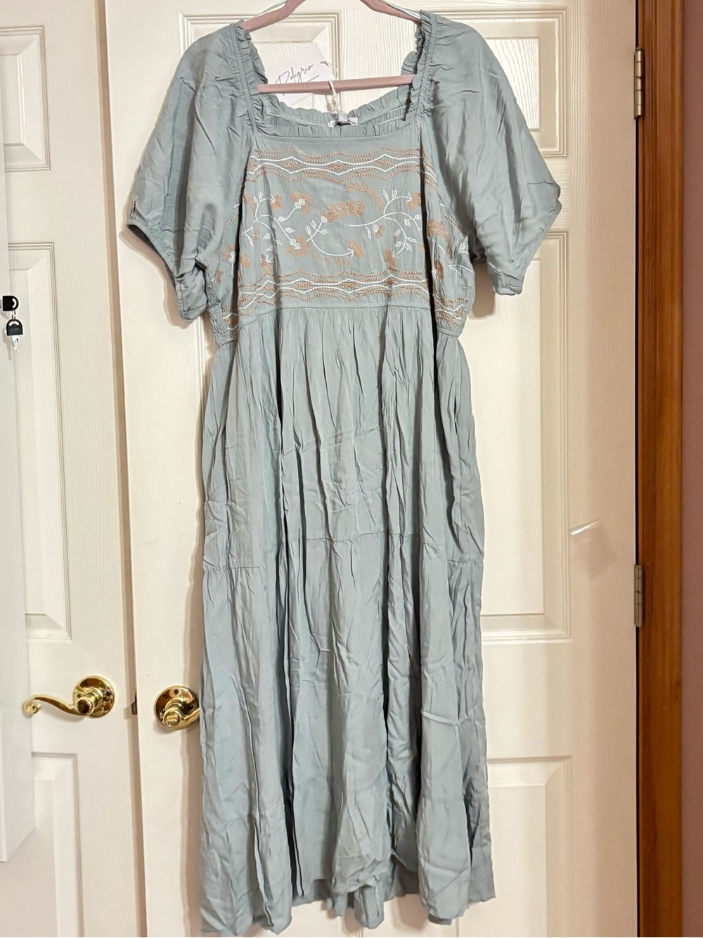 NWT Polagram Light Green Embroidered Square-Neck Midi Dress size 2X